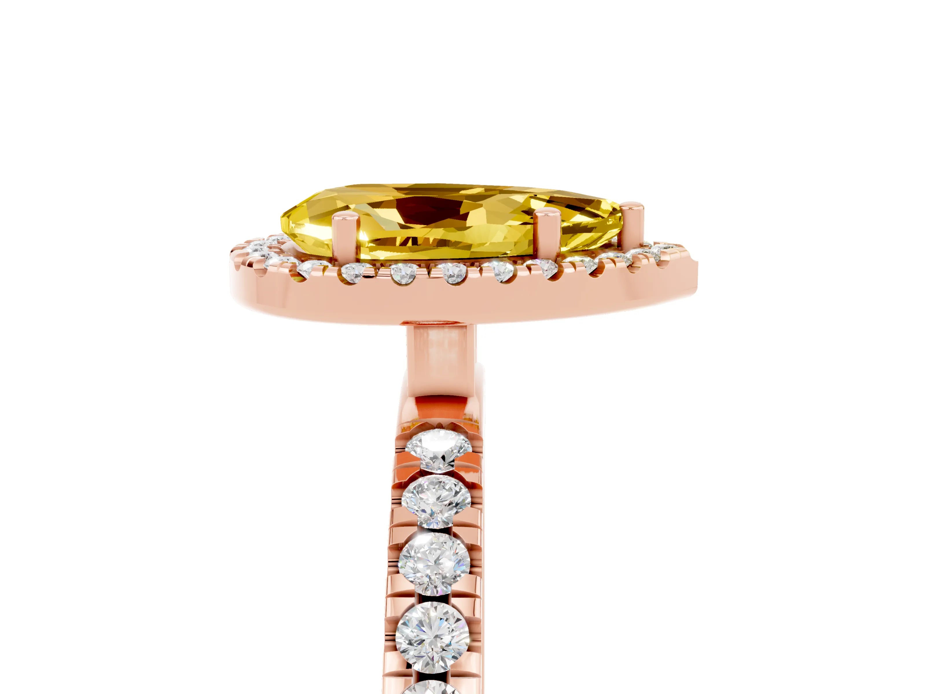 Rose gold Pear Cut Halo Diamond Pave Band with Prong Setting_5