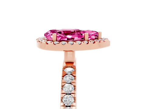 Rose gold Pear Cut Halo Diamond Pave Band with Prong Setting_5