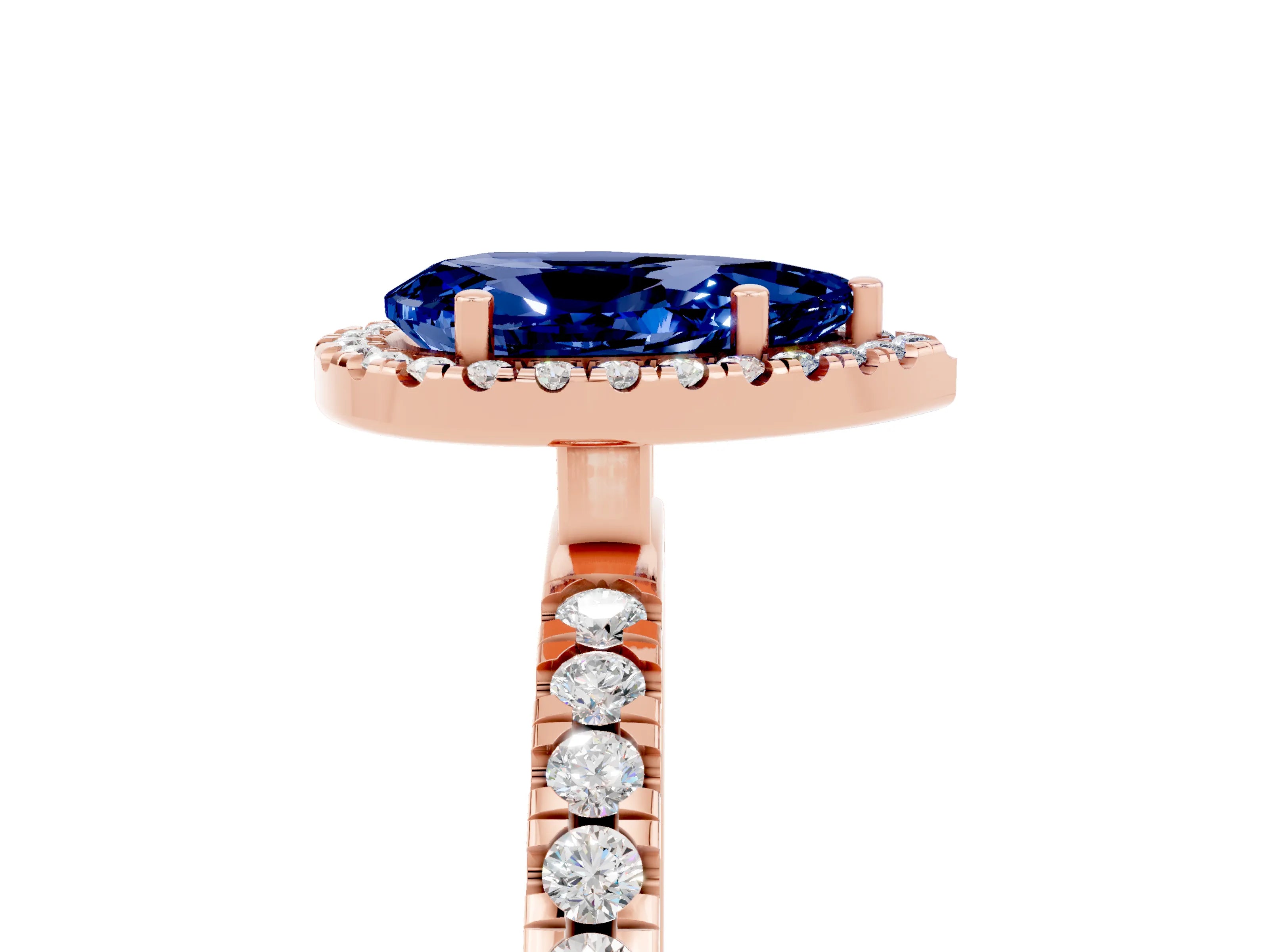 Rose gold Pear Cut Halo Diamond Pave Band with Prong Setting_5