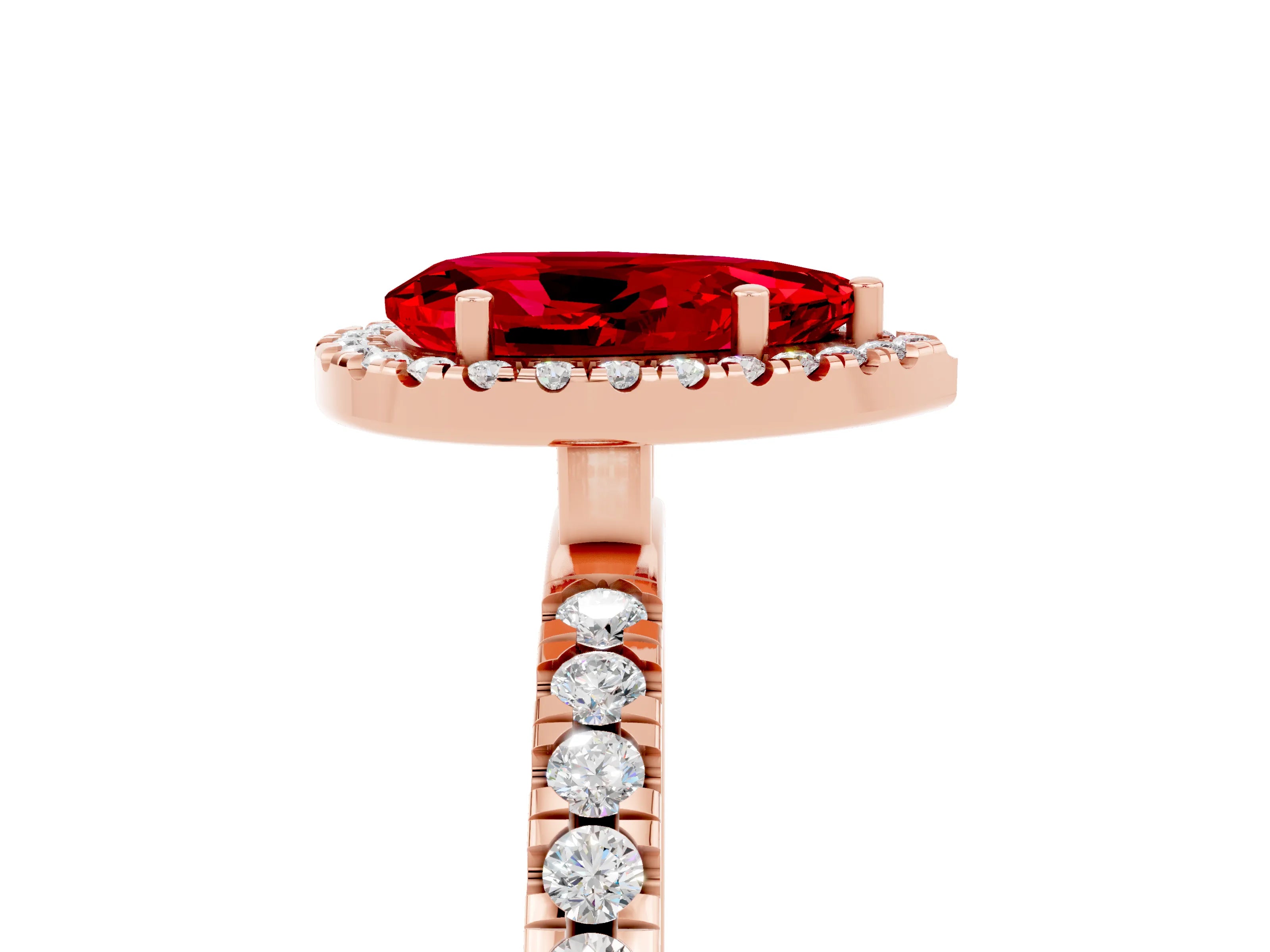 Rose gold Pear Cut Halo Diamond Pave Band with Prong Setting_5