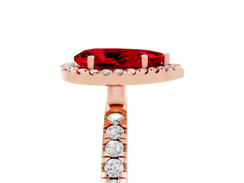 Rose gold Pear Cut Halo Diamond Pave Band with Prong Setting_5