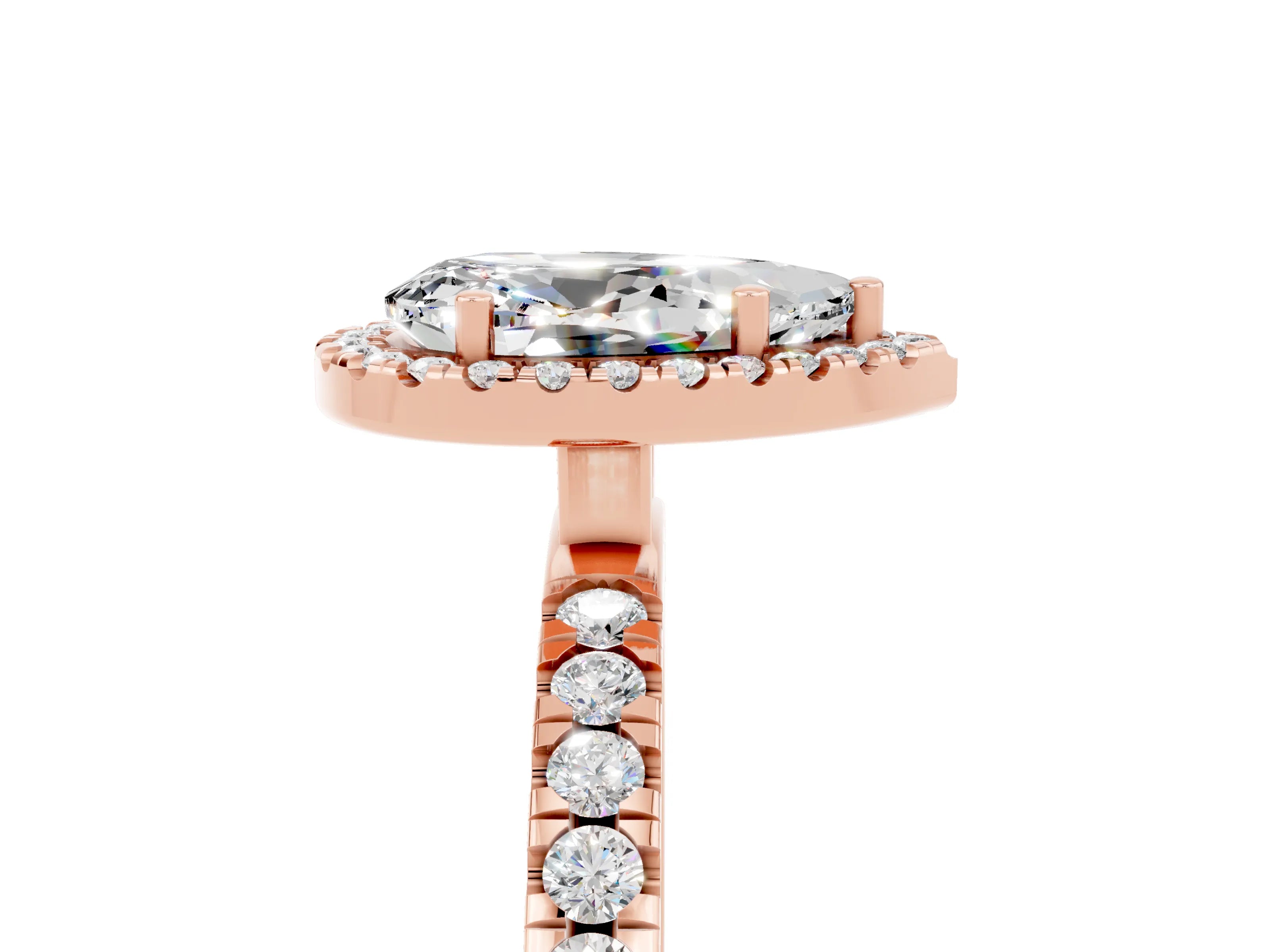 Rose gold Pear Cut Halo Diamond Pave Band with Prong Setting_5