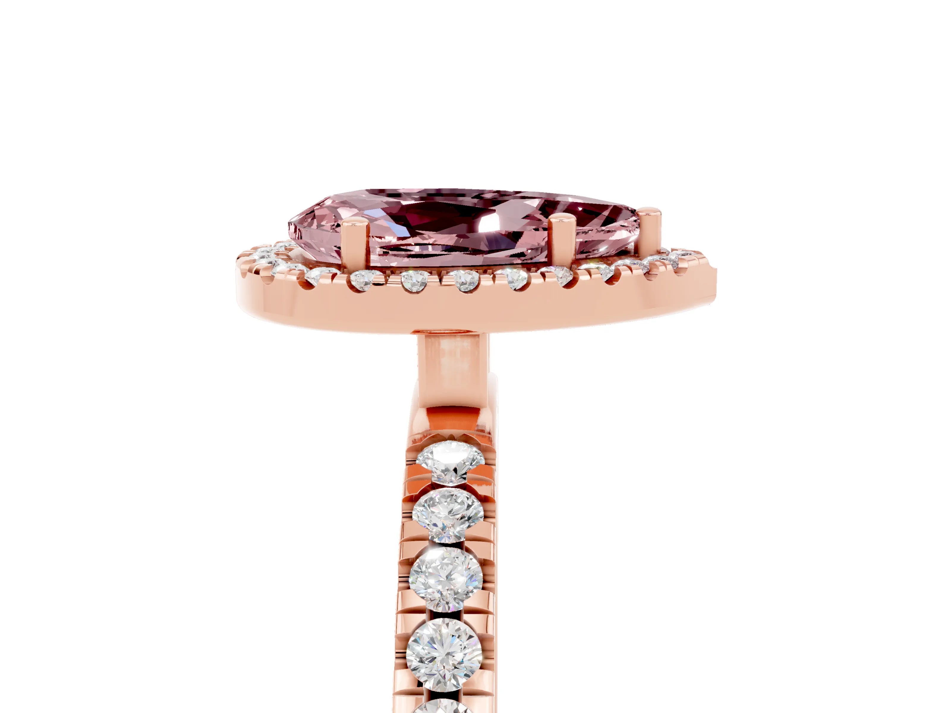 Rose gold Pear Cut Halo Diamond Pave Band with Prong Setting_5