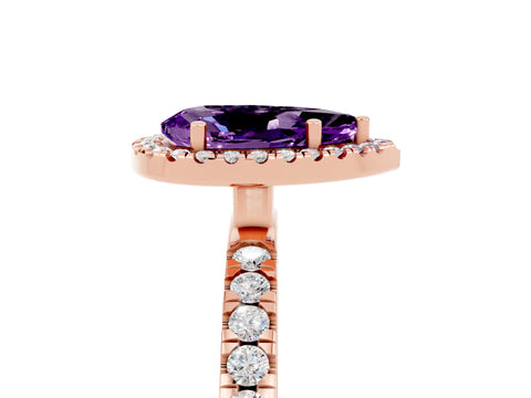 Rose gold Pear Cut Halo Diamond Pave Band with Prong Setting_5