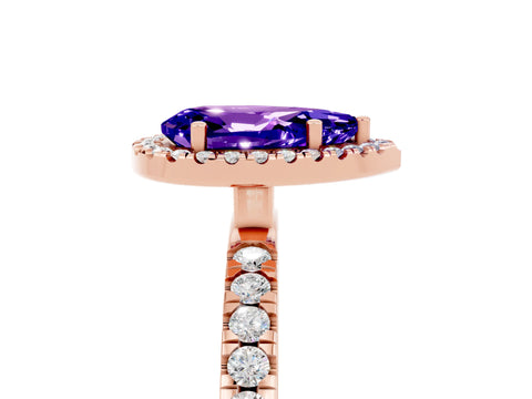 Rose gold Pear Cut Halo Diamond Pave Band with Prong Setting_5