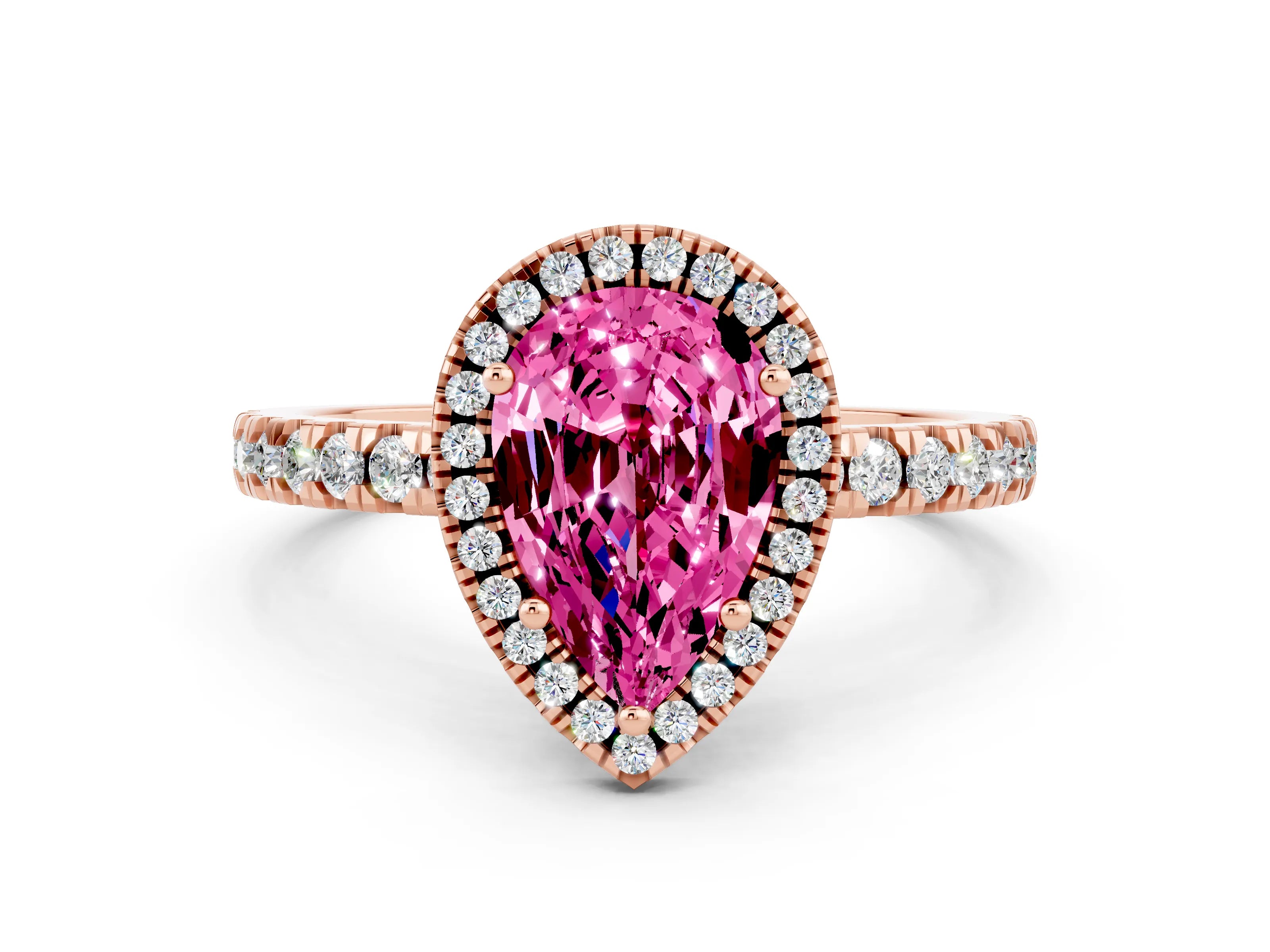 Rose gold Pear Cut Halo Diamond Pave Band with Prong Setting