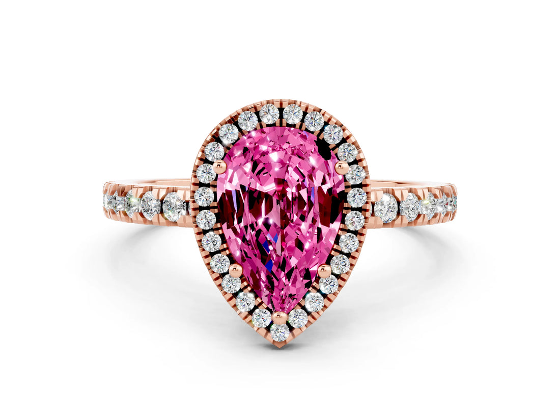 Rose gold Pear Cut Halo Diamond Pave Band with Prong Setting