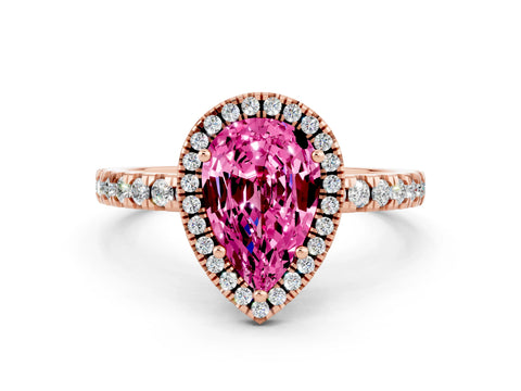 Rose gold Pear Cut Halo Diamond Pave Band with Prong Setting
