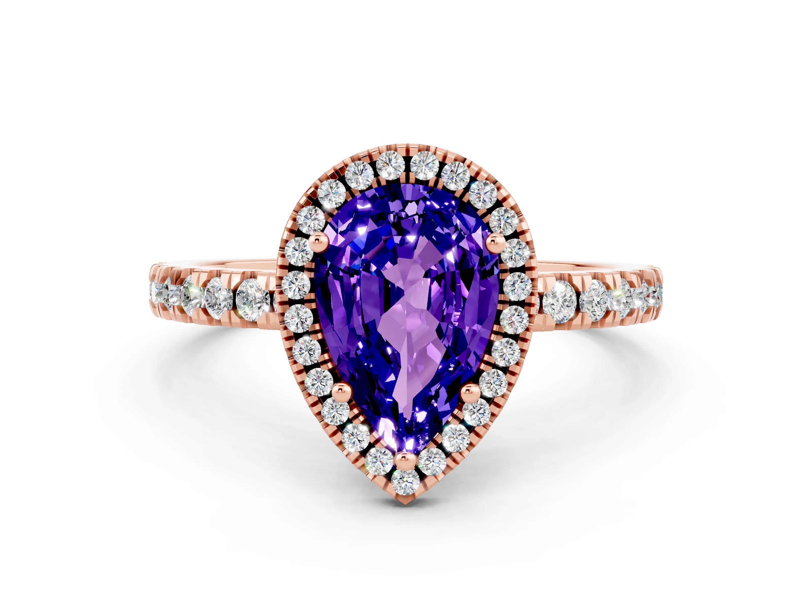 Rose gold Pear Cut Halo Diamond Pave Band with Prong Setting