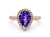 Rose gold Pear Cut Halo Diamond Pave Band with Prong Setting