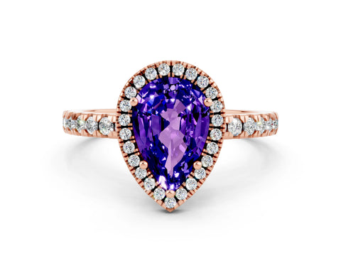 Rose gold Pear Cut Halo Diamond Pave Band with Prong Setting