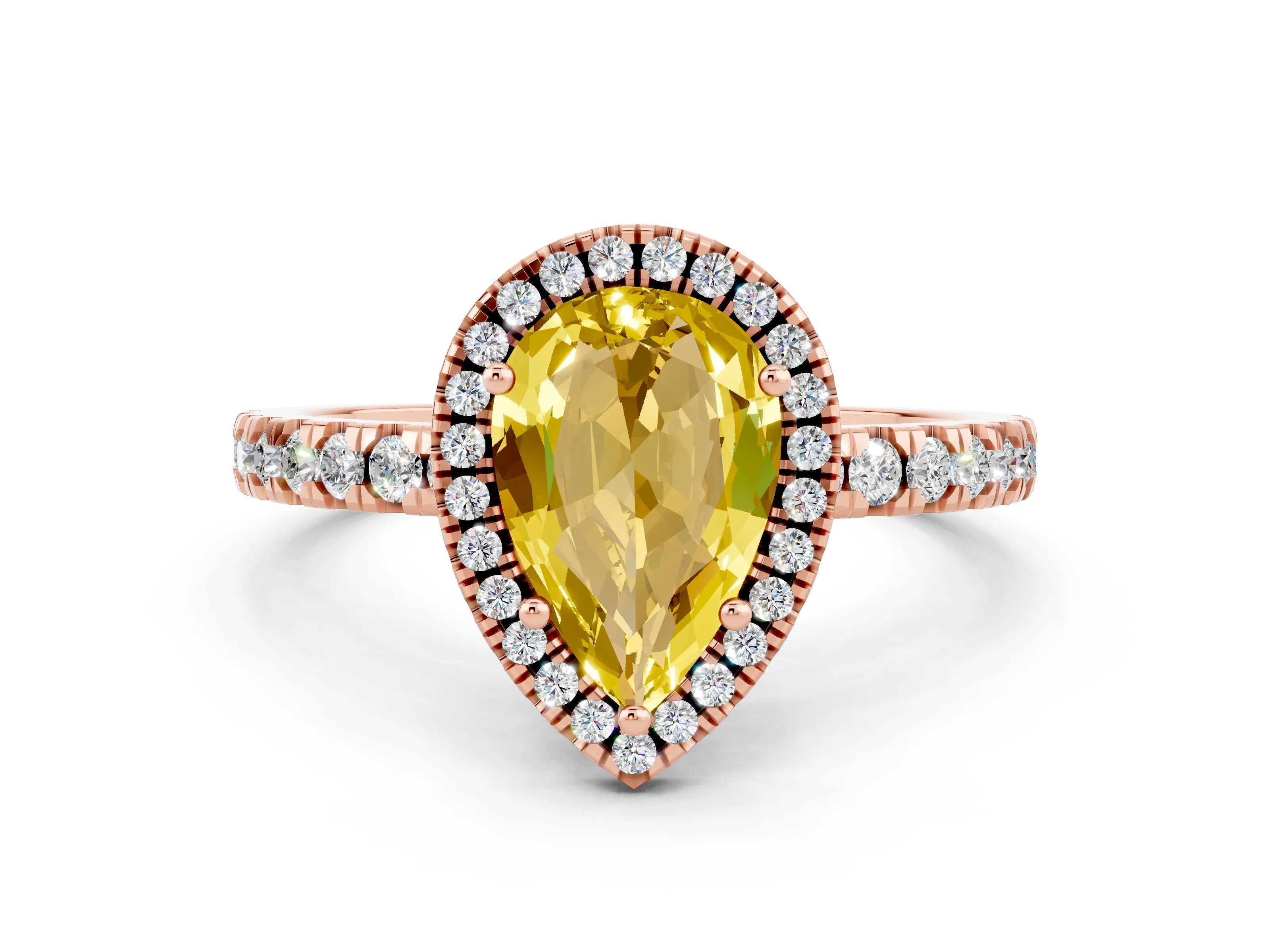 Rose gold Pear Cut Halo Diamond Pave Band with Prong Setting