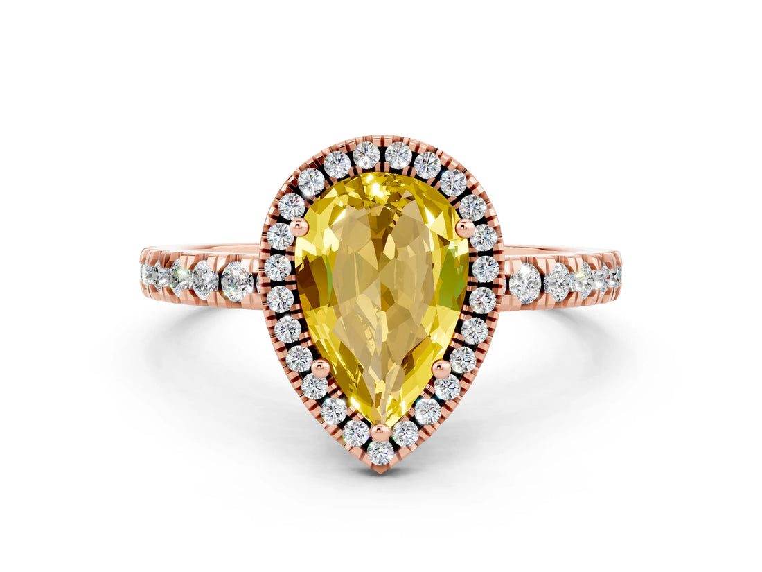 Rose gold Pear Cut Halo Diamond Pave Band with Prong Setting