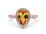 Rose gold Pear Cut Halo Diamond Pave Band with Prong Setting