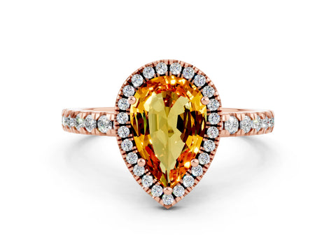 Rose gold Pear Cut Halo Diamond Pave Band with Prong Setting