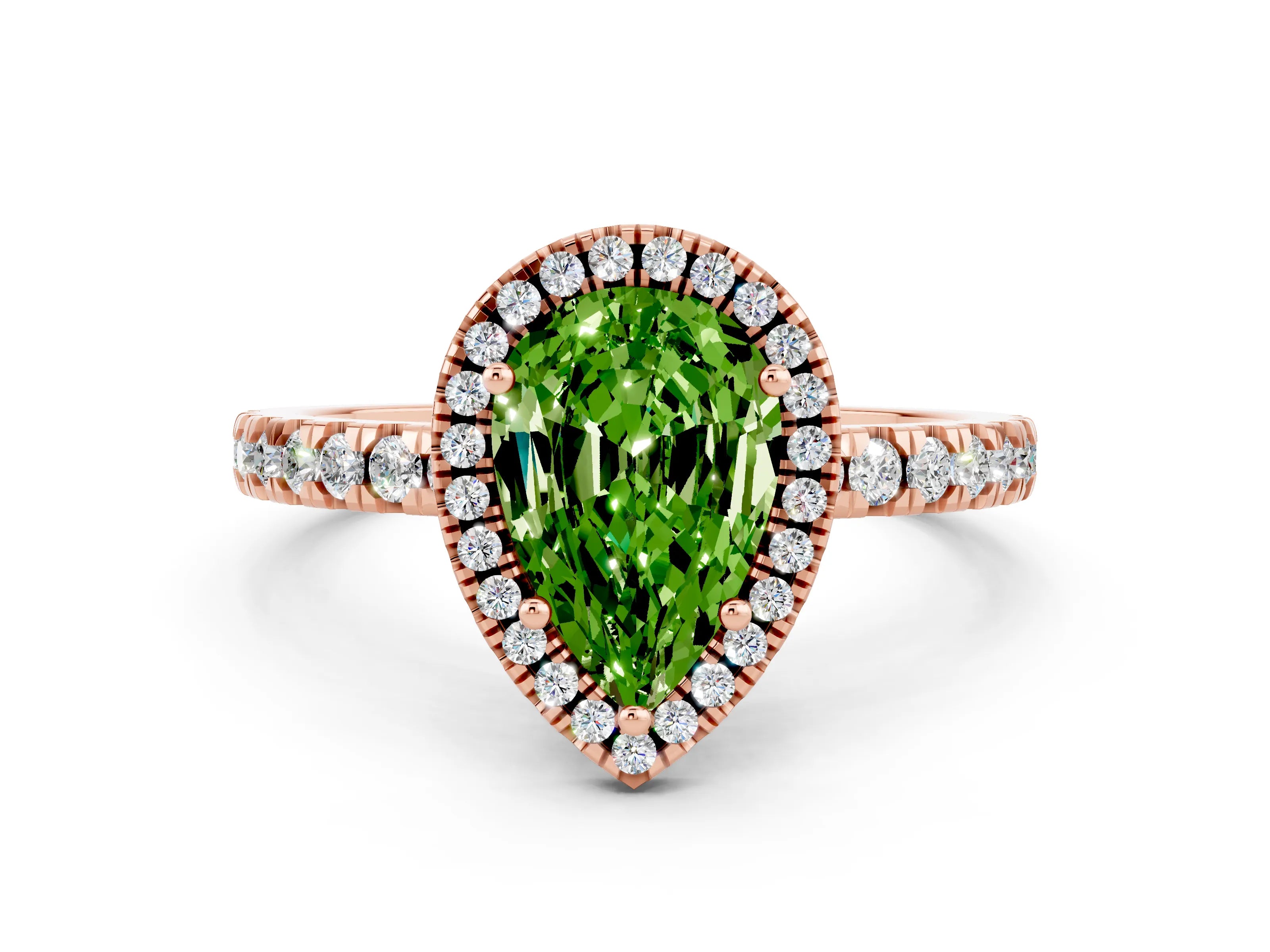 Rose gold Pear Cut Halo Diamond Pave Band with Prong Setting