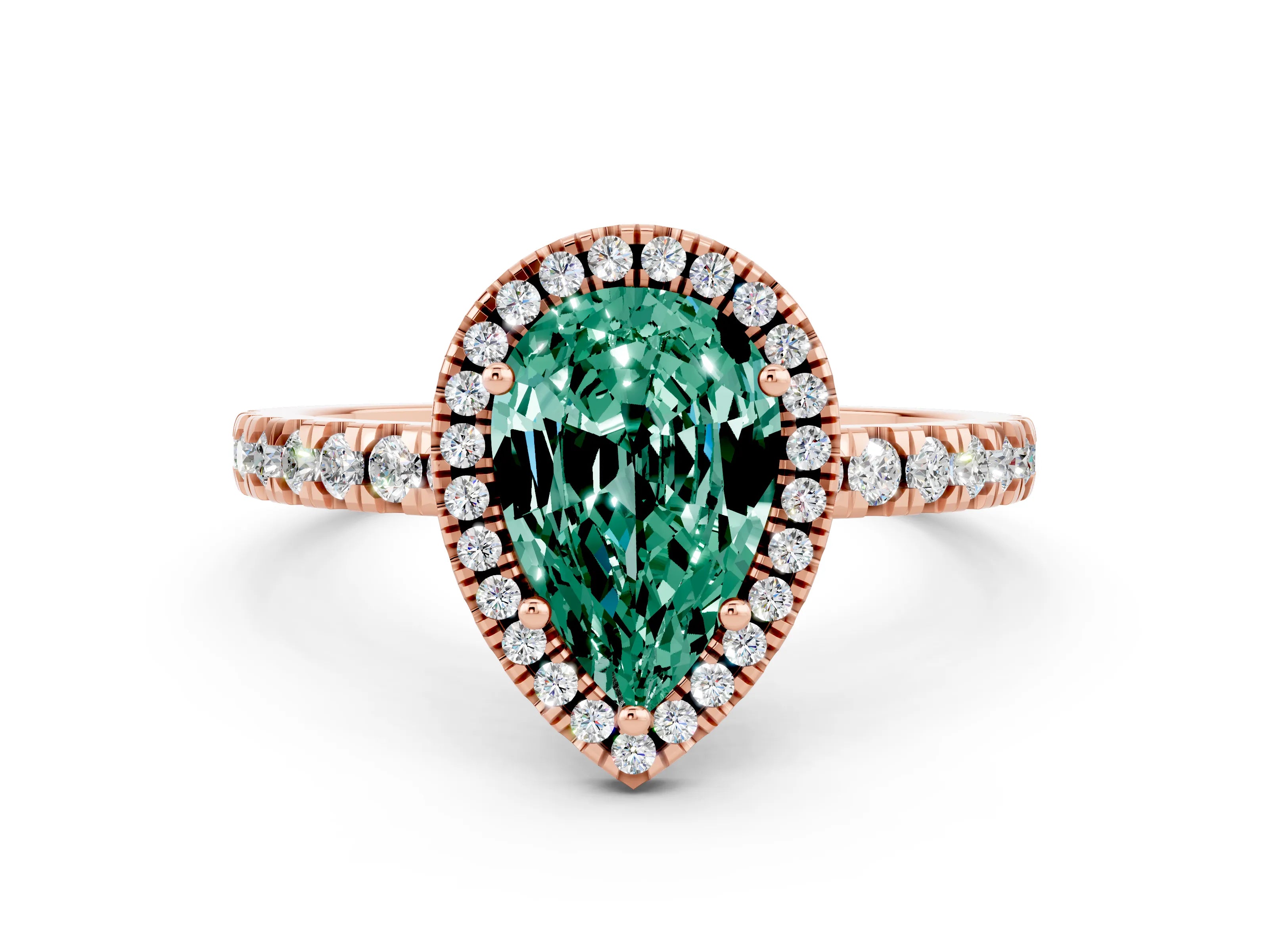 Rose gold Pear Cut Halo Diamond Pave Band with Prong Setting