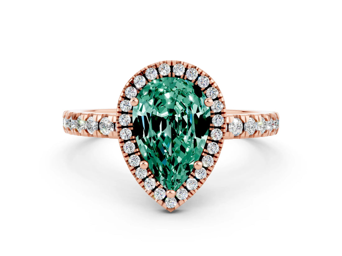 Rose gold Pear Cut Halo Diamond Pave Band with Prong Setting