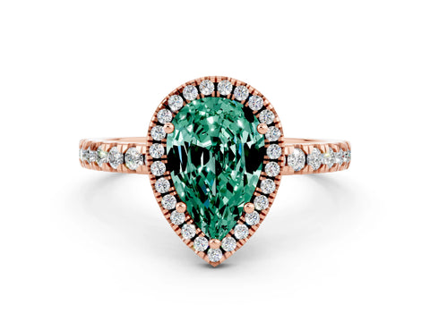 Rose gold Pear Cut Halo Diamond Pave Band with Prong Setting