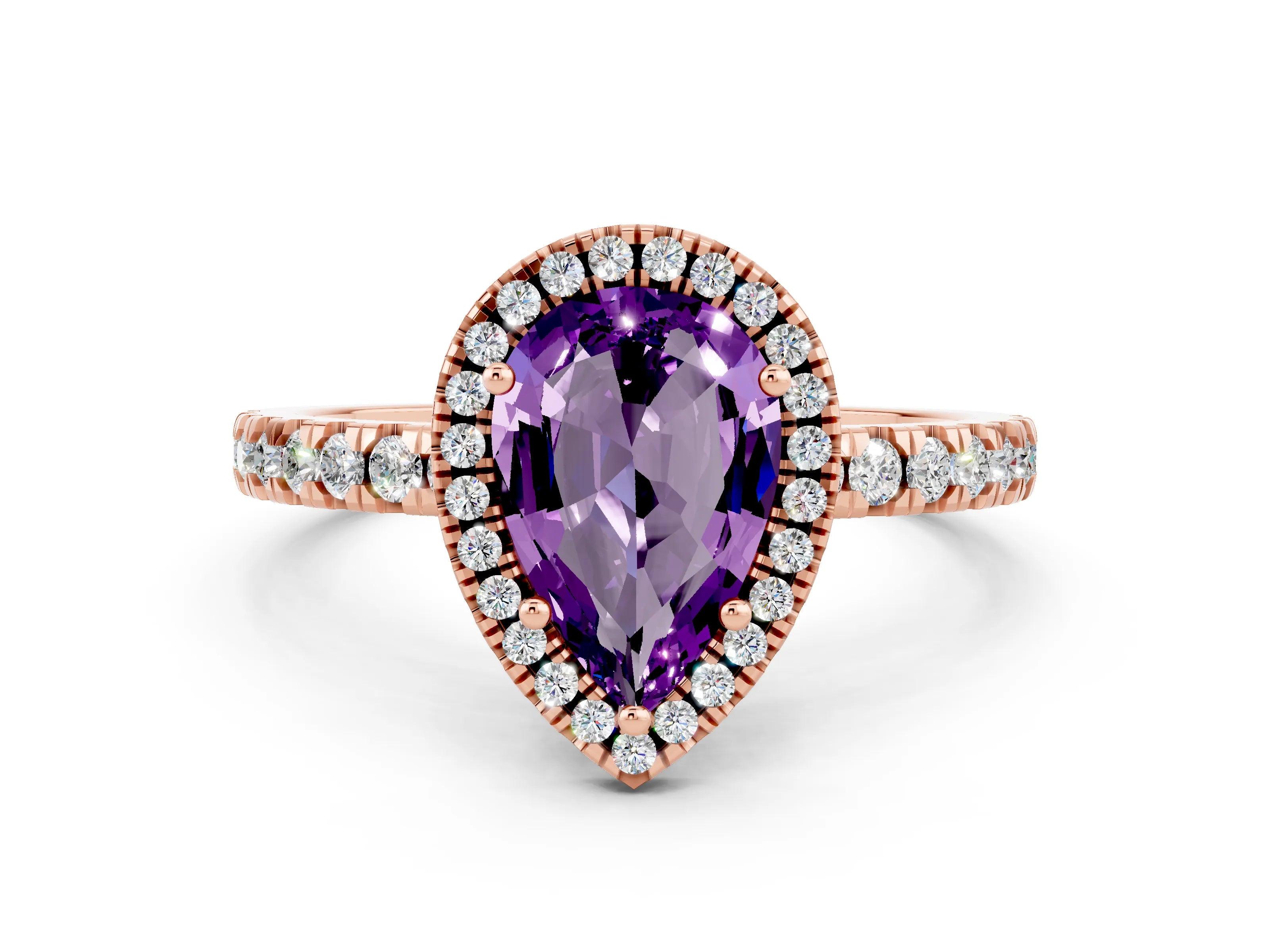 Rose gold Pear Cut Halo Diamond Pave Band with Prong Setting