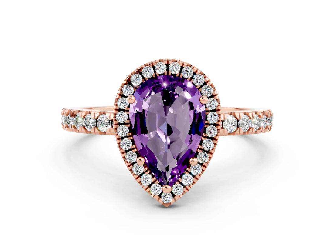 Rose gold Pear Cut Halo Diamond Pave Band with Prong Setting