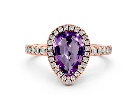 Rose gold Pear Cut Halo Diamond Pave Band with Prong Setting