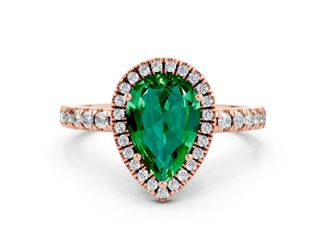 Rose gold Pear Cut Halo Diamond Pave Band with Prong Setting