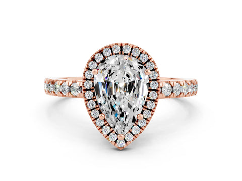 Rose gold Pear Cut Halo Diamond Pave Band with Prong Setting