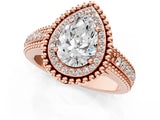 Rose gold Pear Cut Halo Diamond Ring with Beaded Split Shank and Four-Prong Setting_10
