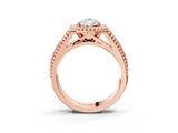 Rose gold Pear Cut Halo Diamond Ring with Beaded Split Shank and Four-Prong Setting_12
