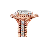 Rose gold Pear Cut Halo Diamond Ring with Beaded Split Shank and Four-Prong Setting_14