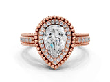 Rose gold Pear Cut Halo Diamond Ring with Beaded Split Shank and Four-Prong Setting_9