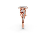 Rose gold Pear Cut Halo Diamond Ring with Milgrain and Bezel Accents on a Split Shank Band_17