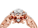Rose gold Pear Cut Halo Diamond Ring with Milgrain and Bezel Accents on a Split Shank Band_19