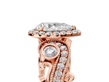Rose gold Pear Cut Halo Diamond Ring with Milgrain and Bezel Accents on a Split Shank Band_20