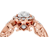 Rose gold Pear Cut Halo Diamond Ring with Milgrain and Bezel Accents on a Split Shank Band_31