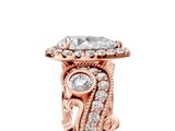 Rose gold Pear Cut Halo Diamond Ring with Milgrain and Bezel Accents on a Split Shank Band_32