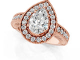 Rose gold Pear Cut Halo Diamond Ring with Pavé Band and Four-Prong Setting_88