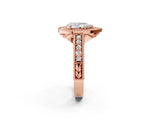 Rose gold Pear Cut Halo Diamond Ring with Pavé Band and Four-Prong Setting_89