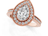 Rose gold Pear Cut Halo Diamond Ring with Pavé Band and Milgrain Prong Setting_34