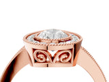 Rose gold Pear Cut Halo Diamond Ring with Pavé Band and Milgrain Prong Setting_37