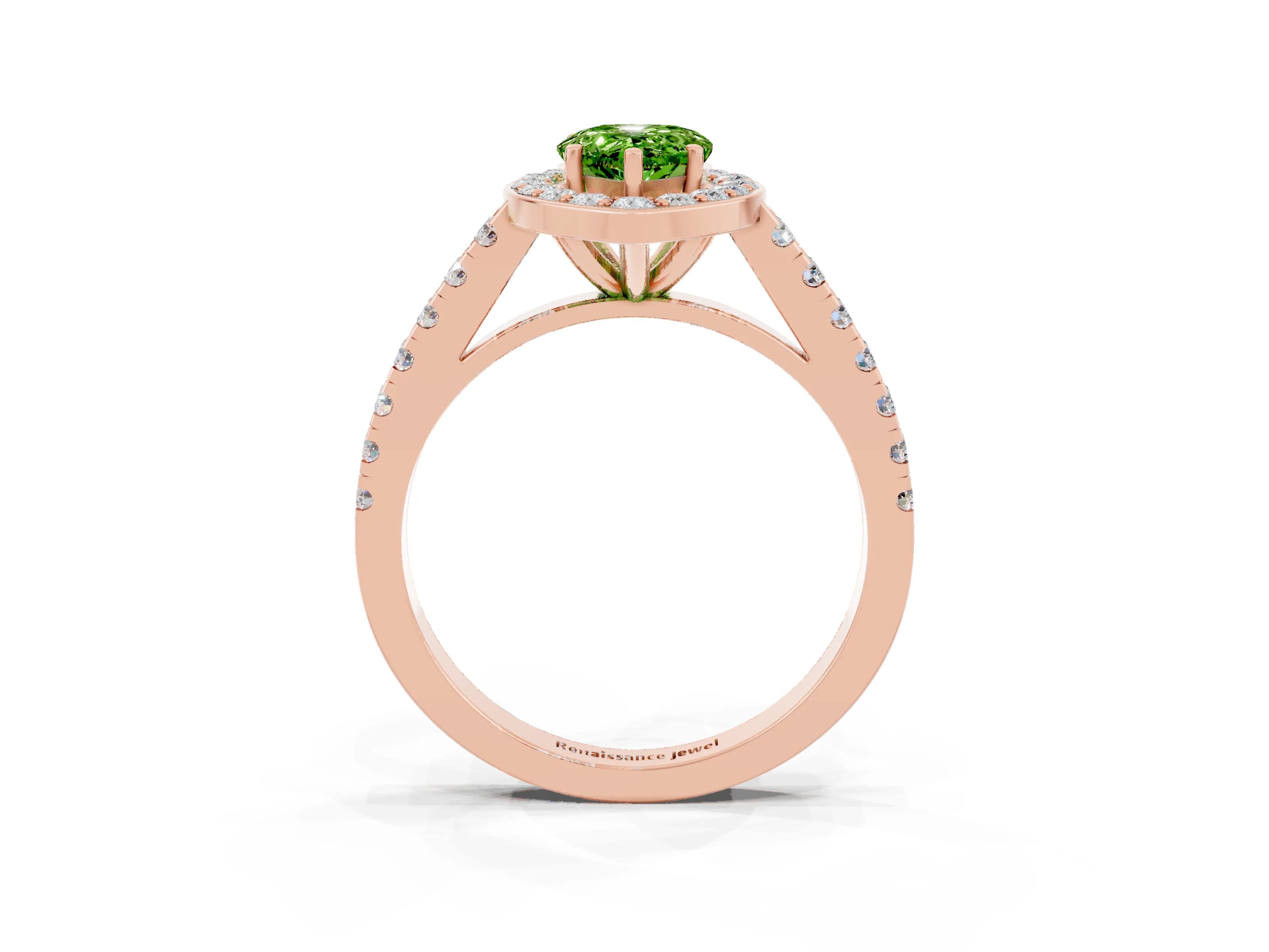 Rose gold Pear Cut Halo Diamond Ring with Pavé Band and Three-Prong Setting_12