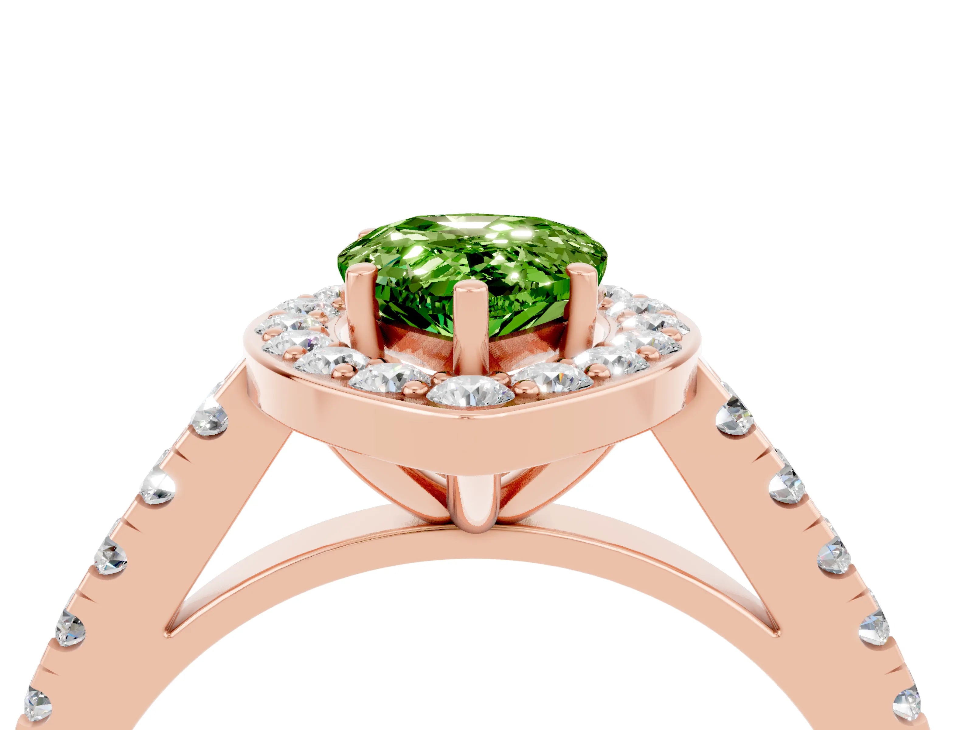 Rose gold Pear Cut Halo Diamond Ring with Pavé Band and Three-Prong Setting_13