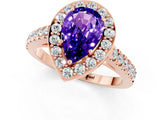 Rose gold Pear Cut Halo Diamond Ring with Pavé Band and Three-Prong Setting_1
