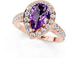 Rose gold Pear Cut Halo Diamond Ring with Pavé Band and Three-Prong Setting_1