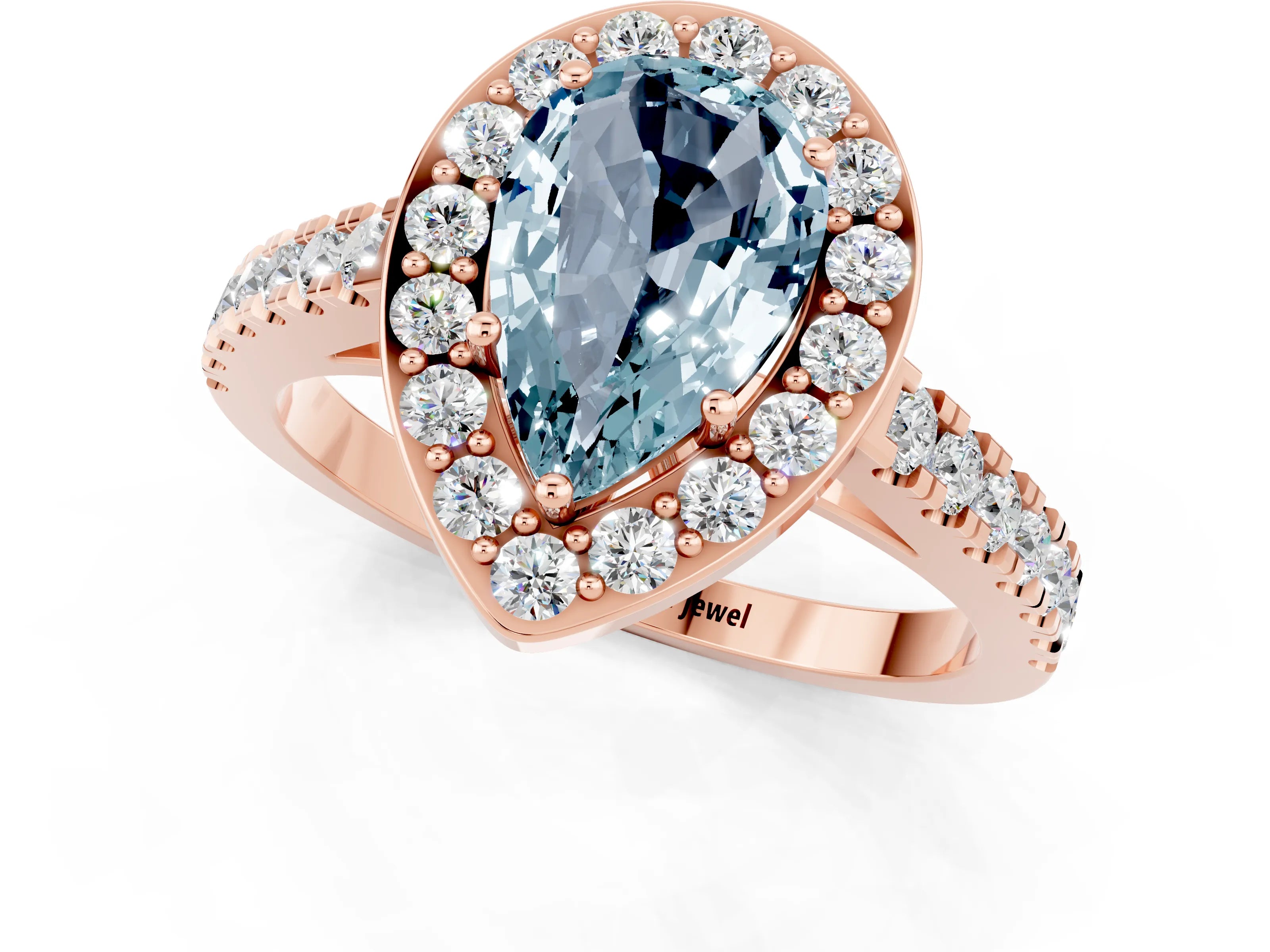 Rose gold Pear Cut Halo Diamond Ring with Pavé Band and Three-Prong Setting_1