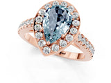 Rose gold Pear Cut Halo Diamond Ring with Pavé Band and Three-Prong Setting_1
