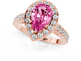 Rose gold Pear Cut Halo Diamond Ring with Pavé Band and Three-Prong Setting_1