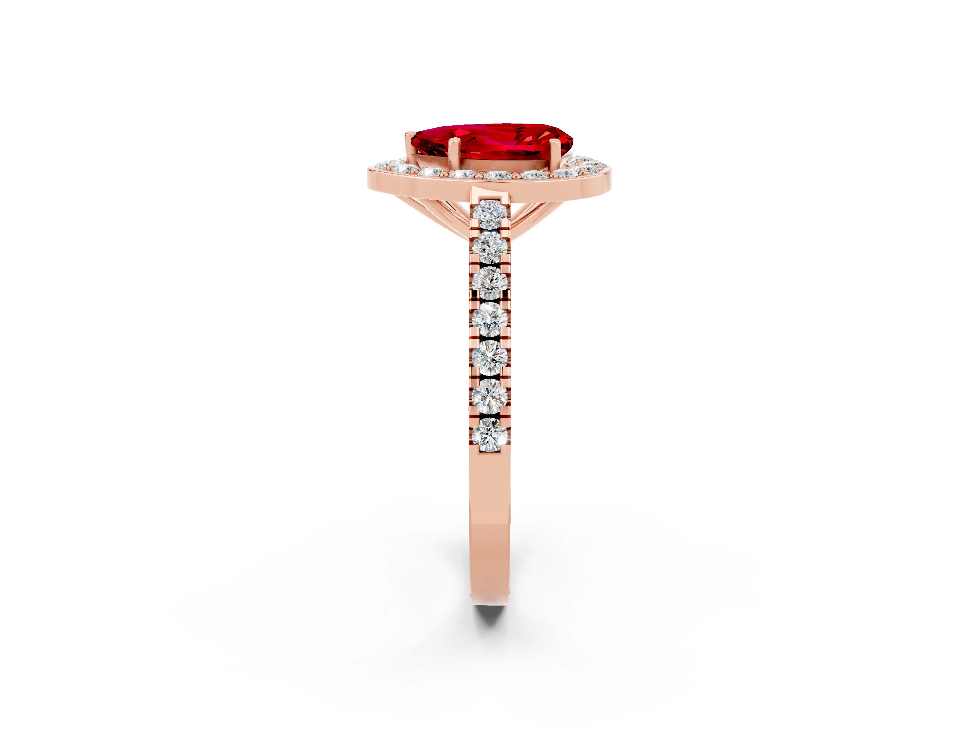 Rose gold Pear Cut Halo Diamond Ring with Pavé Band and Three-Prong Setting_2