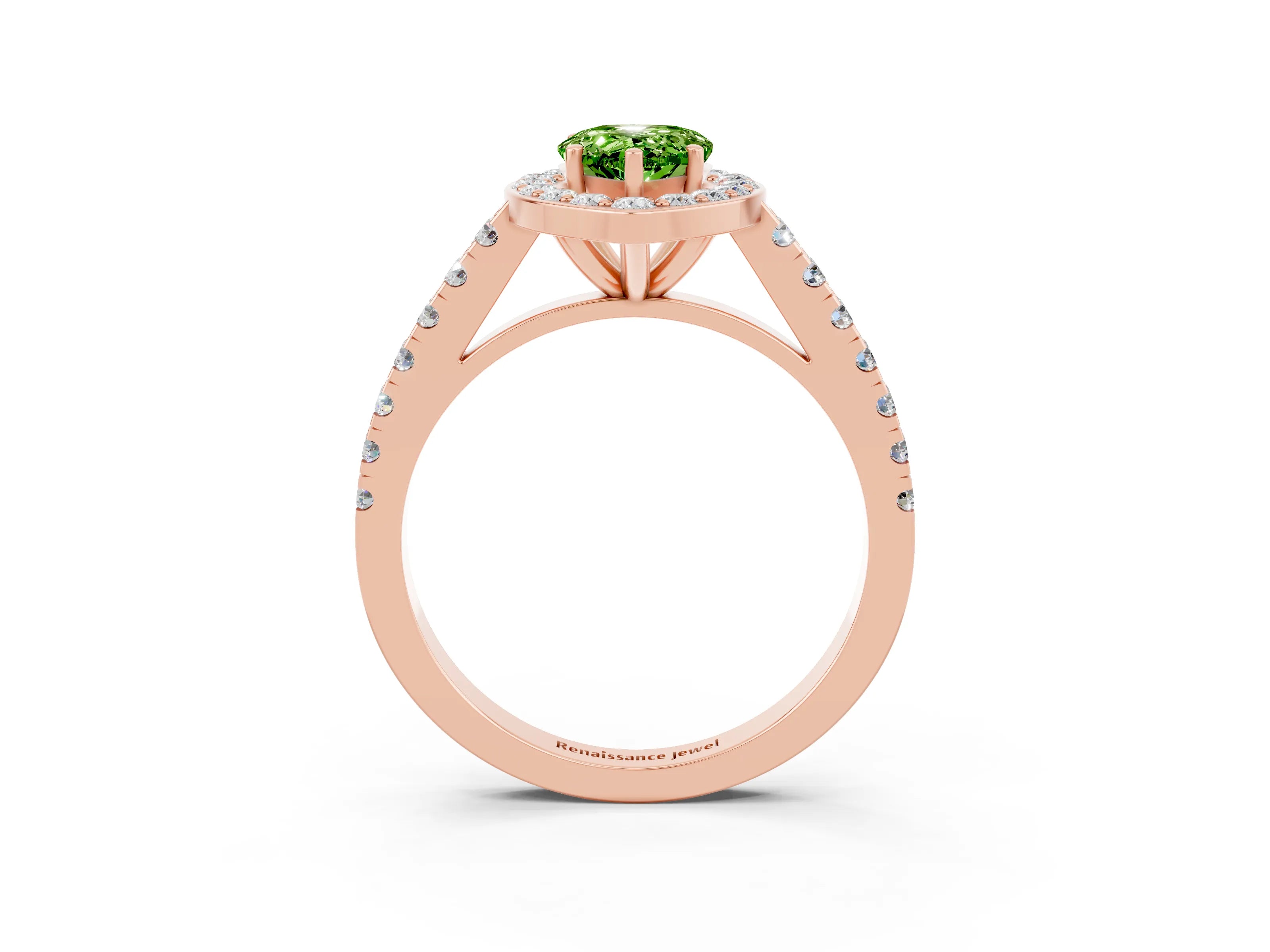 Rose gold Pear Cut Halo Diamond Ring with Pavé Band and Three-Prong Setting_24